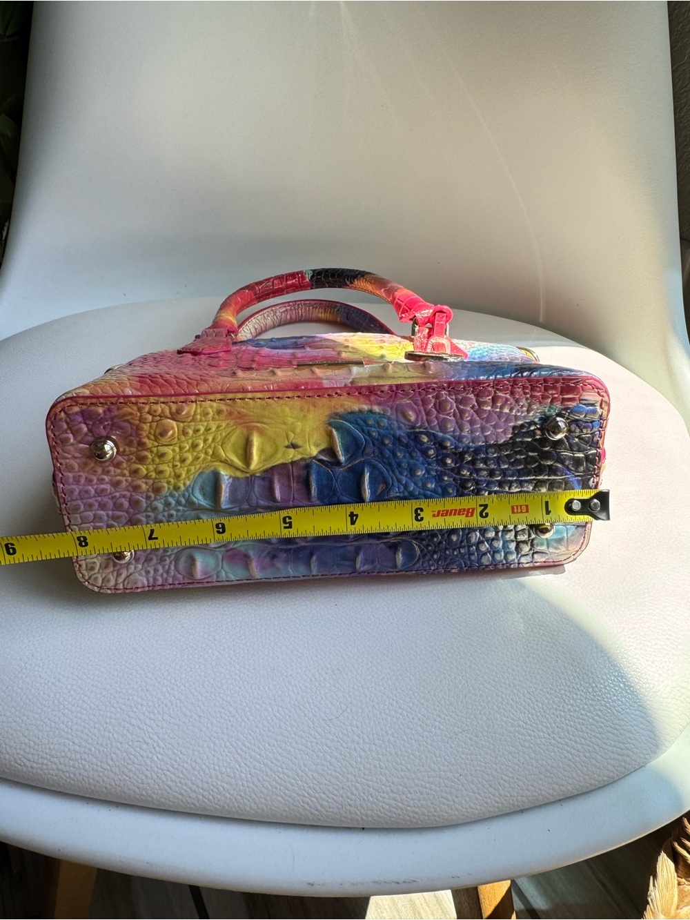 Brahmin Rainbow Croc-Embossed Satchel - Pink, Blue, Yellow, Red - Picture 4 of 13